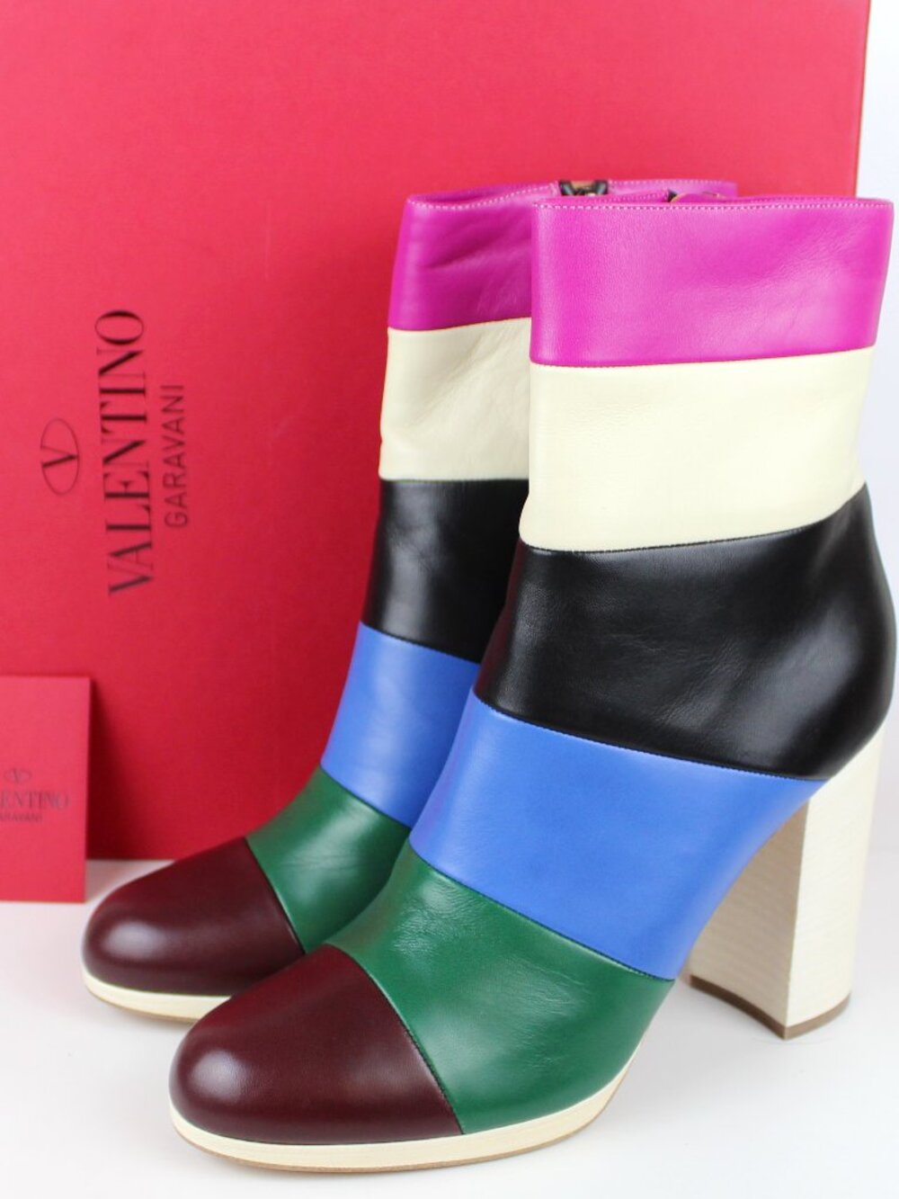 New VALENTINO GARAVANI Colorblock Stripe Leather Ankle Boots, EU 36